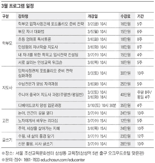[맛공 알립니다] 조선교육문화센터 3월에도 풍성한 강좌
