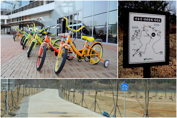 자전거박물관에서는 자전거를 무료로 대여할 수 있으며, 인근 강변에는 자전거 도로를 조성해 놓았다.