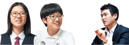 강희주(서울 풍성중 1년)양과 박민철(경기 성남서현초등 6년)군이 한현수(36) 청심 기획조정실장을 만났다./김승완 기자