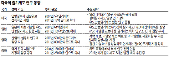 
	각국의 줄기세포 연구 동향 비교 표
