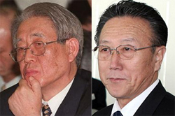 강인덕 전통일부 장관(왼쪽) 김양건 북한 통일전선부장