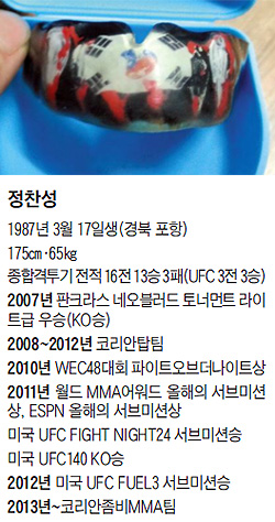 태극기가 새겨진 정찬성의 마우스피스 사진