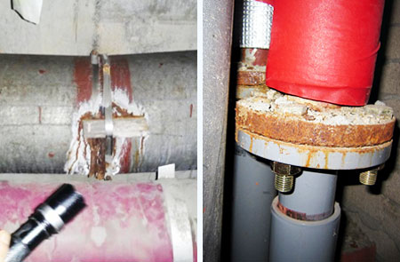 
	이번 서울시 아파트 관리 실태 조사 과정에서 적발된 철관 본체 및 연결부위의 부실시공 모습.
