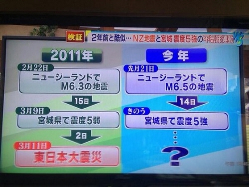 2011년 동일본 대지진과 비슷한 지진이 발생할 수 있다고 보도한 일본 아사히TV 시사정보프로그램 '와이드 스크램블'./alfalfalfa.com