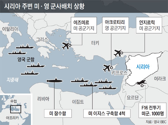 
		시리아 주변 미·영 군사배치 상황.
