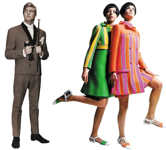 
	제2차 세계대전은 남녀의 패션을 바꿔놓았다. 남자들은 장갑·지팡이·행커치프 같은 액세서리로 멋을 냈다. ‘뉴댄디룩’의 시작이다(왼쪽). 여자들은 반면 과감한 스타일의 옷에 도전했다. 미니스커트도 처음 등장했다(오른쪽). 
