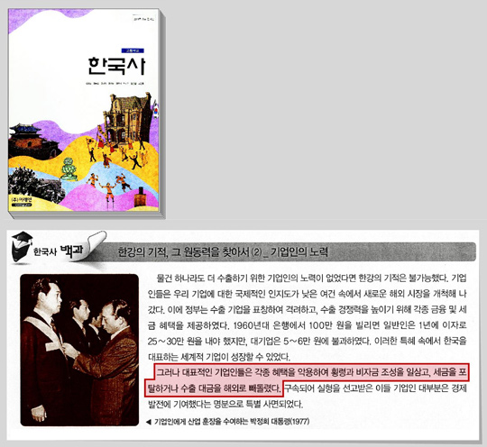 교과서(한국사) 8種 중 7種, 대기업의 경제공헌보다 獨占 등 폐단 집중 부각