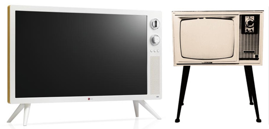 지난 8월 출시된 LG '클래식 TV'(사진 왼쪽)과 1966년 출시된 국내 최초 텔레비전 수상기‘VD191’ 사진