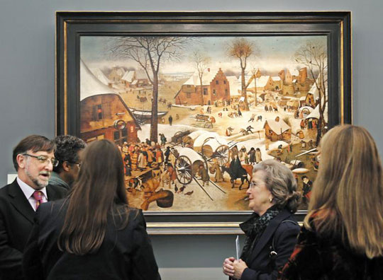 17~20일 영국 런던 리젠트 파크에서 열린‘프리즈 마스터스’전시장에 걸린 플랑드르 회화의 거장 소(小) 피터르 브뤼헐의 1611년작 ‘베들레헴의 인구 조사’.