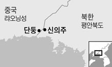 
 단둥과 신의주.
