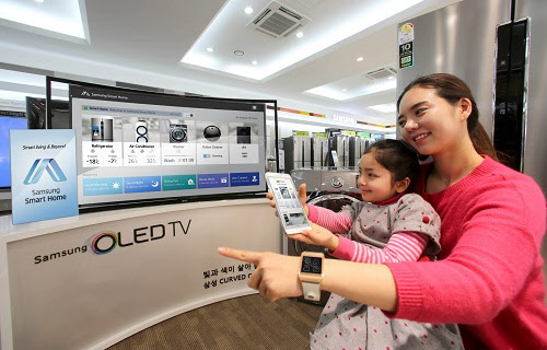 삼성전자가 CES 2014에서 선보이는 '삼성 스마트홈'은 갤럭시기어로 집안의 기기를 관리할 수 있다./삼성전자 제공