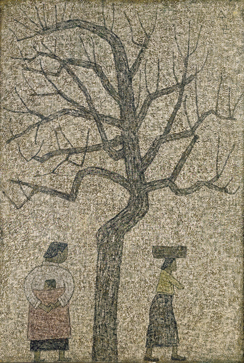 박수근의 1962년작 '나무와 두 여인'
