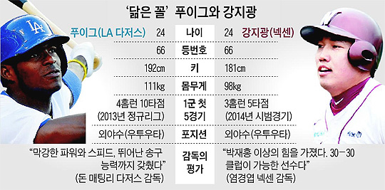 푸이그와 강지광 프로필 비교표