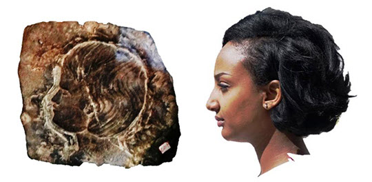 ‘시바 여왕의 초상’이 새겨진 돌판(왼쪽). 악숨에 있는 에티오피아 정교회의 박물관에 소장되어 있다. 머리 모양이 퍽 현대적이고 젊고 행동적인 모습의 얼굴이다. 의지가 굳어 보인다. 에티오피아 박물관은 이 돌판이 시바 여왕의 모습이라고 설명한다. 여행 조건이 열악한 3000년 전에 왕복으로 8000km를 여행했다니 젊고 건강한 사람이었을 것이다. 오른쪽 사진은 아디스 아바바에서 만난 젊은 사람의 옆 얼굴. 돌판의 얼굴과 많이 비슷해 보인다.