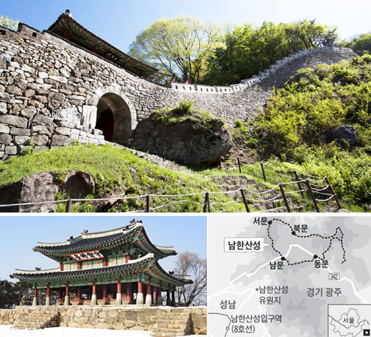 
		(위 사진)한국의 11번째 세계유산이 된 남한산성. 사진은 남한산성 동문인 좌익문(左翼門) 모습이다. (아래 왼쪽 사진)수어장대(경기도유형문화재 제1호) 모습. /문화재청 제공
