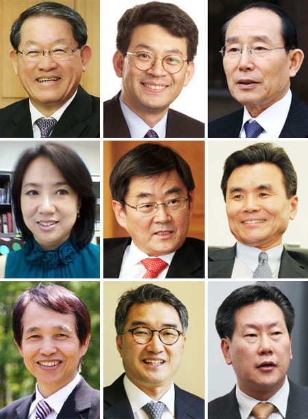 
(맨 위 왼쪽부터)강호갑, 권구훈, 김희상, (가운데 왼쪽부터)박성희, 안경환, 양승태, (맨 아래 왼쪽부터)이광형, 전상인, 함재봉.
