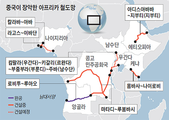 <br />
	중국이 장악한 아프리카 철도망 그래픽<br />
