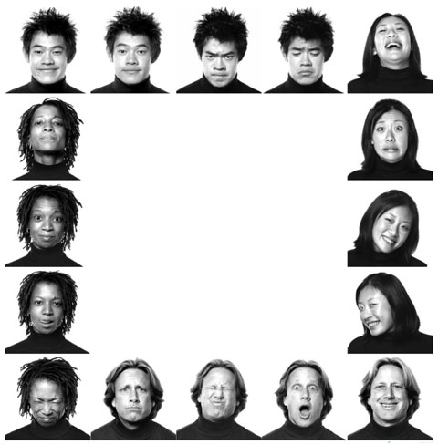 대커 켈트너(사진 하단 우측 인물) UC버클리 교수와 그의 연구팀이 인간의 다양한 감정을 얼굴로 표현한 사진