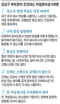 김남구 부회장이 조언하는 취업준비생 5계명.