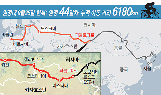 
	원코리아 뉴라시아 자전거 평화 대장정 원정 44일차 누적 이동로 
