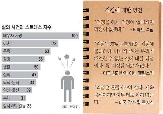 
	삶의 사건과 스트레스 지수. 걱정에 대한 명언.
