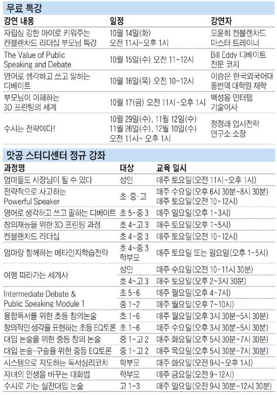 디베이트·리더십·스피킹…'맛있는공부 스터디센터' 대치본점 무료 특강&정규 강좌