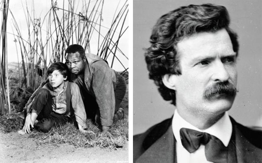 (왼쪽)영화‘허클베리 핀의 모험’의 한 장면. (오른쪽)‘미국 현대문학의 아버지’로 불리는 마크 트웨인.