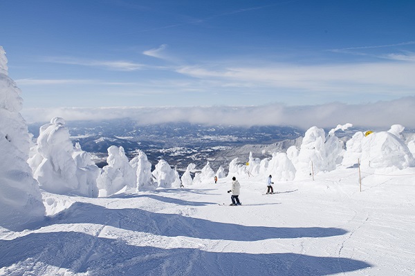 일본에서 가장 넓은 자오온천 스키장의 풍경.