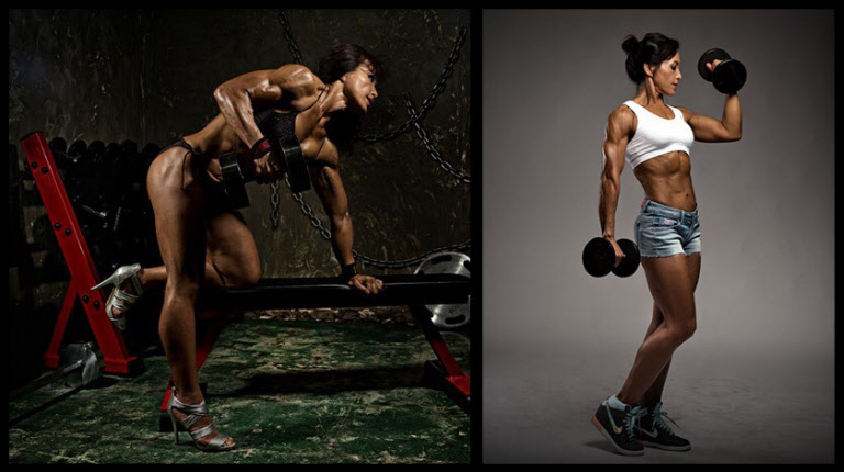 보디 빌더 오영씨가 덤벨(Dumbbell)을 들며 포즈를 취하고 있다./오영 제공