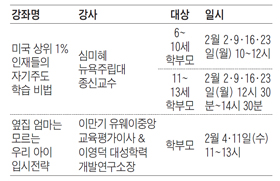 학부모 단 25명만 초대… '특별한 고품격 강좌' 2월 개강