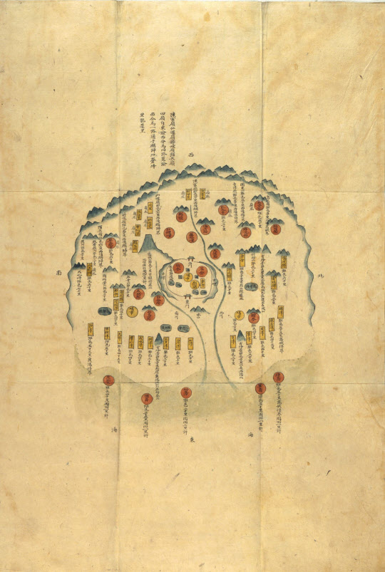 조선후기 지방지도 간성지도. 서울대 규장각 한국학연구원 소장. 조선시대 고성군은 휴전선 너머 북한의 강원도 고성군이다. 남한의 강원도 고성군은 조선시대 고성군이 아니라 간성군이다.