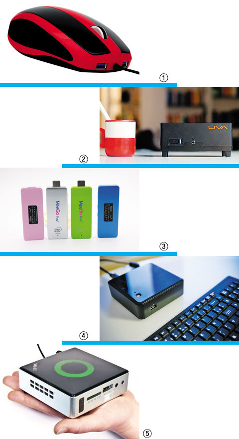 ① 마우스 박스(Mouse Box) ② 리바(Liva) ③ 미고패드(Meego Pad) ④ NUC(Next Unit of Computing) ⑤ Z박스 나노