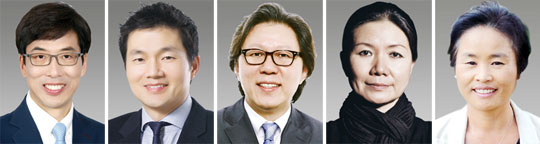 (왼쪽부터)과학상 천진우, 공학상 김창진, 의학상 김성훈, 예술상 김수자, 봉사상 백영심.