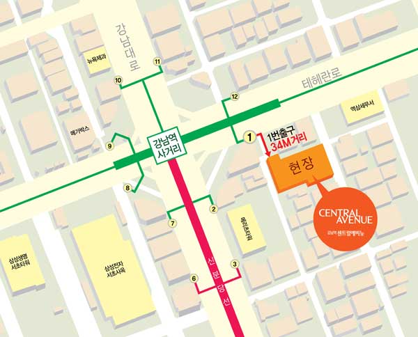 강남역 센트럴애비뉴 약도.