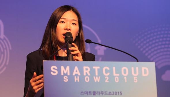 쉬샤오펑 바이두 스마트클라우드부문 총경리가 16일 스마트 클라우드쇼 2015에 참석해 발표를 하는 모습 /조선DB