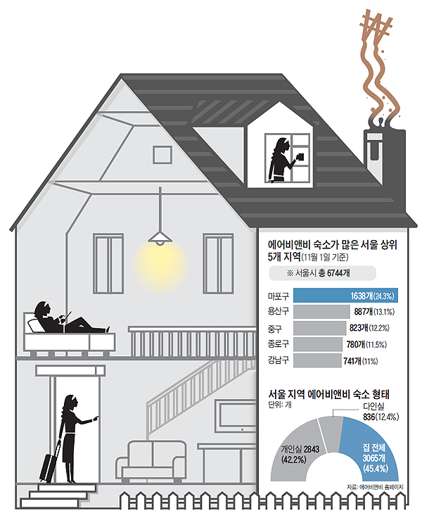 서울 지역 에어비앤비 숙소 형태 그래프