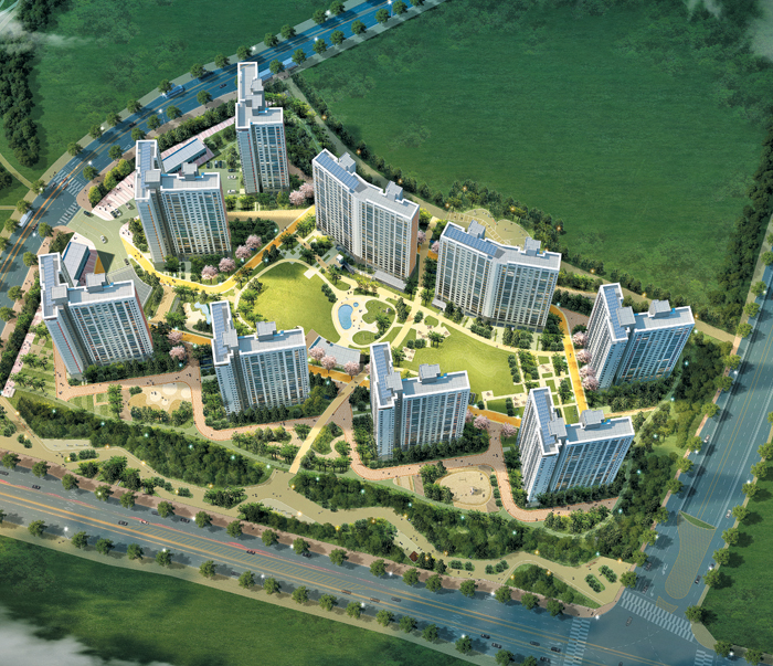 평택 소사벌 지구 내 유일한 프리미엄 브랜드 단지인 ‘소사벌 더샵’. 9개 동, 총 817가구로 조성된다.