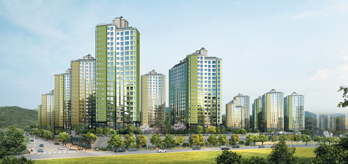 총 3146가구의 대단지인 힐스테이트 태전. 모든 가구가 중소형으로 구성됐지만 27~43㎡ 가량의 넓은 서비스면적을 제공해 중대형 느낌이 들도록 했다.