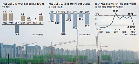 전국 7대 도시 주택 올해 매매가 상승률 그래프