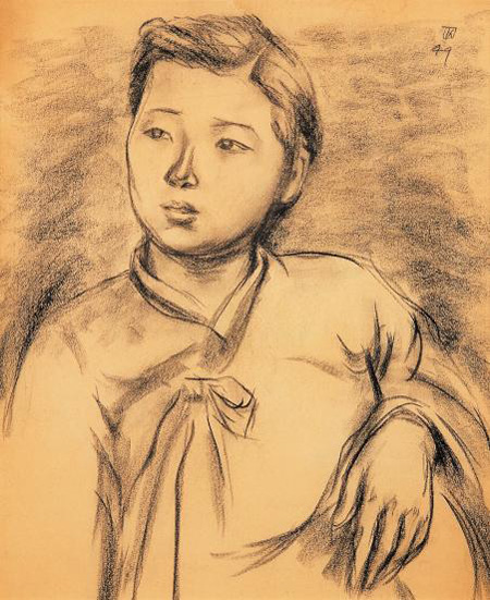 1949년 만삭인 아내를 목탄으로 그린 드로잉.