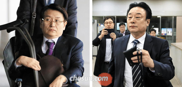 소환된 前 미르 이사장과 K스포츠 이사 - 미르·K스포츠재단 의혹 사건과 관련해 참고인 자격으로 검찰에 소환된 김형수(왼쪽) 전 미르재단 이사장과 김필승(오른쪽) K스포츠재단 이사가 23일 오후 서울중앙지검에 출석하고 있다.