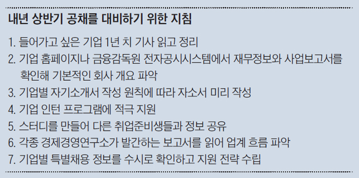 내년 상반기 공채를 대비하기 위한 지침 정리 표
