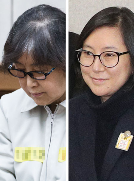 고개 숙인 최순실… 미소 짓는 장시호