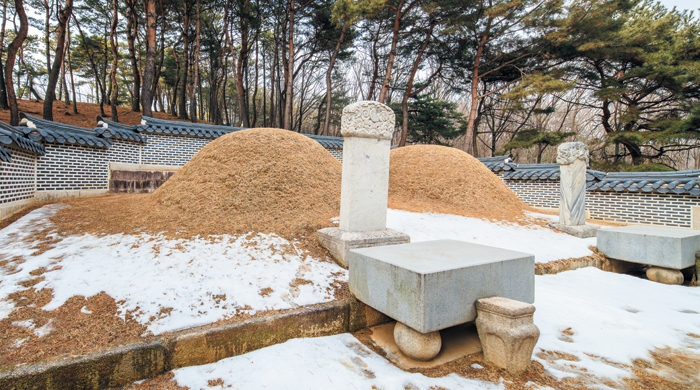 사릉 뒤편 산자락에 숨어 있는 광해군 부부 묘.