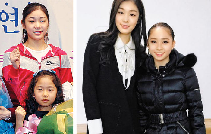 최다빈은 김연아를 보며 성장한 ‘연아 키드’다. 10년 전 ‘김연아 장학생’ 당시 일곱 살 소녀 최다빈(왼쪽). 오른쪽은 지난해 초 둘이 함께한 모습.