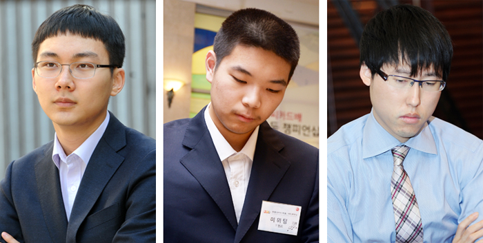 인공지능 딥젠고와 풀리그를 펼칠 한국 1위 박정환, 중국 2위 미위팅, 일본 1위 이야마(왼쪽부터).