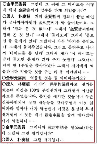 ▶출처: 1997년 4월21일 ‘한보사건 국정조사특별위원회’의 속기록