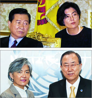 강경화 외교부 장관 후보자가 김대중 전 대통령의 통역을 담당했던 시절 모습(위 사진).