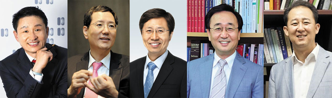 (왼쪽부터) 이정규 한국영재교육학회 부회장, 이민화 카이스트 교수, 김재춘 한국교육개발원장, 최호성 경남대 교수, 정현철 카이스트 과학영재교육원 부원장.