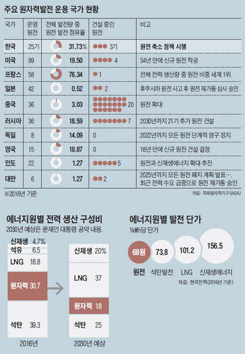 주요 원자력발전 운용 국가 현황 표